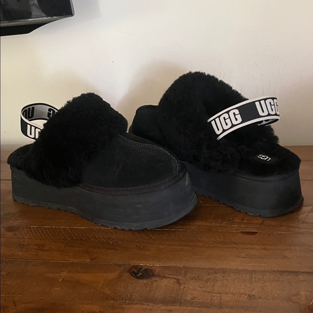 UGG Black Fluffy Platform Mules